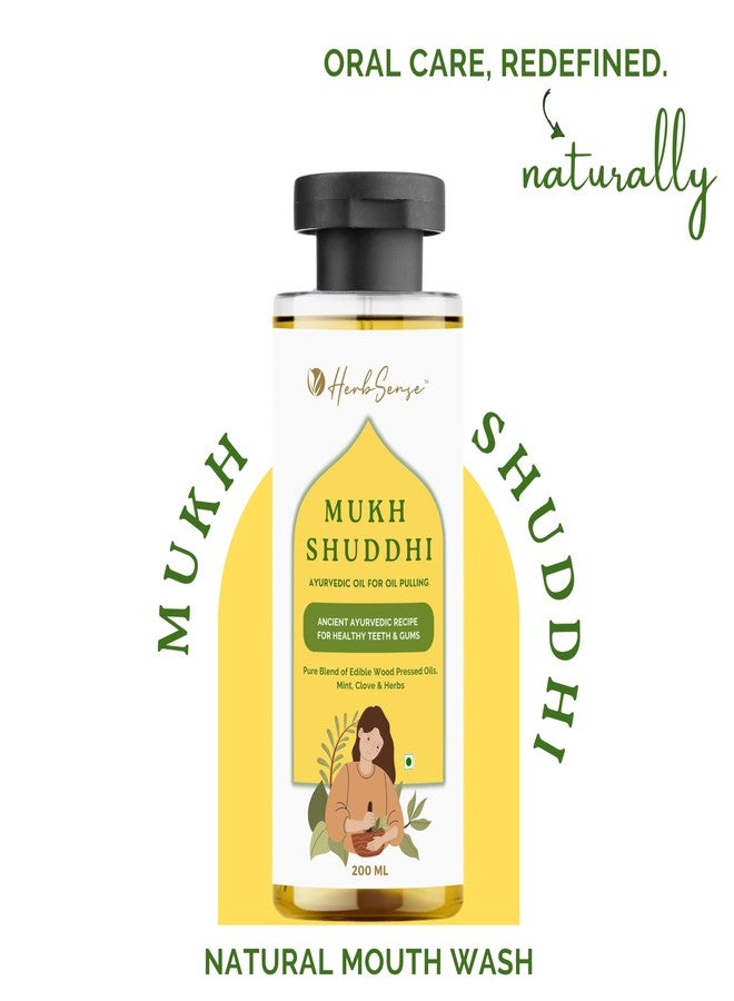 Herbsense Mukh Shuddhi Ayurvedic Oil For Oil Pulling With Pure Coconut & Seasme Oil | Prevents Bad Breath - Enriched with Mint ,Cardomom, Clove & Herbs , Ancient Ayurvedic Recipe For Healthy Teeth & Gums | Natural Mouth Wash 200ml - Image 2